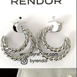 RENDOR "Victoria" double hoop rope design white gold earrings...limited edition!